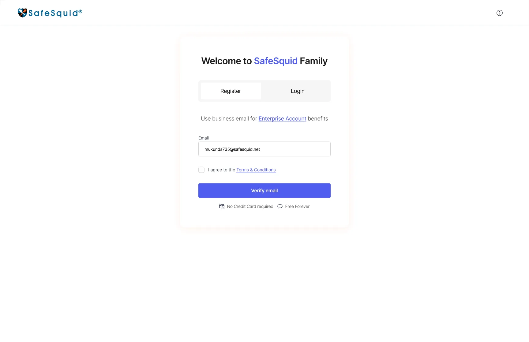 Register with a business email