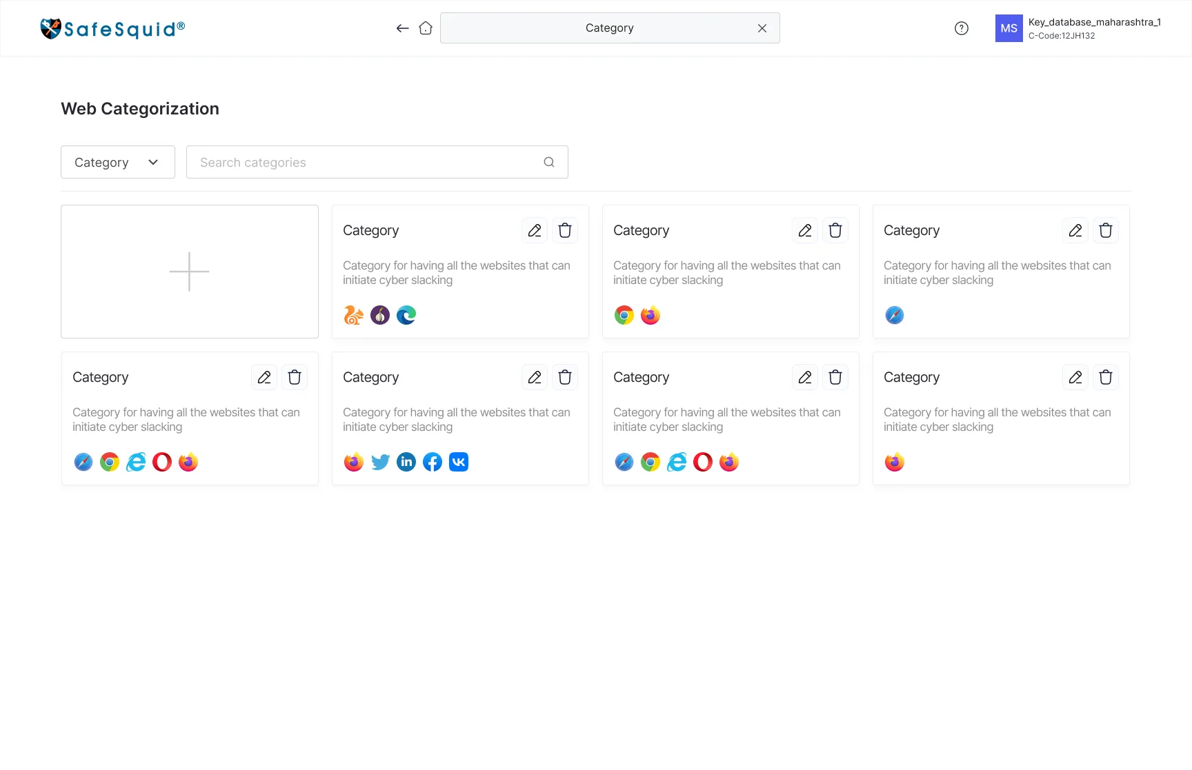 Every category visible, with its websites as favicons