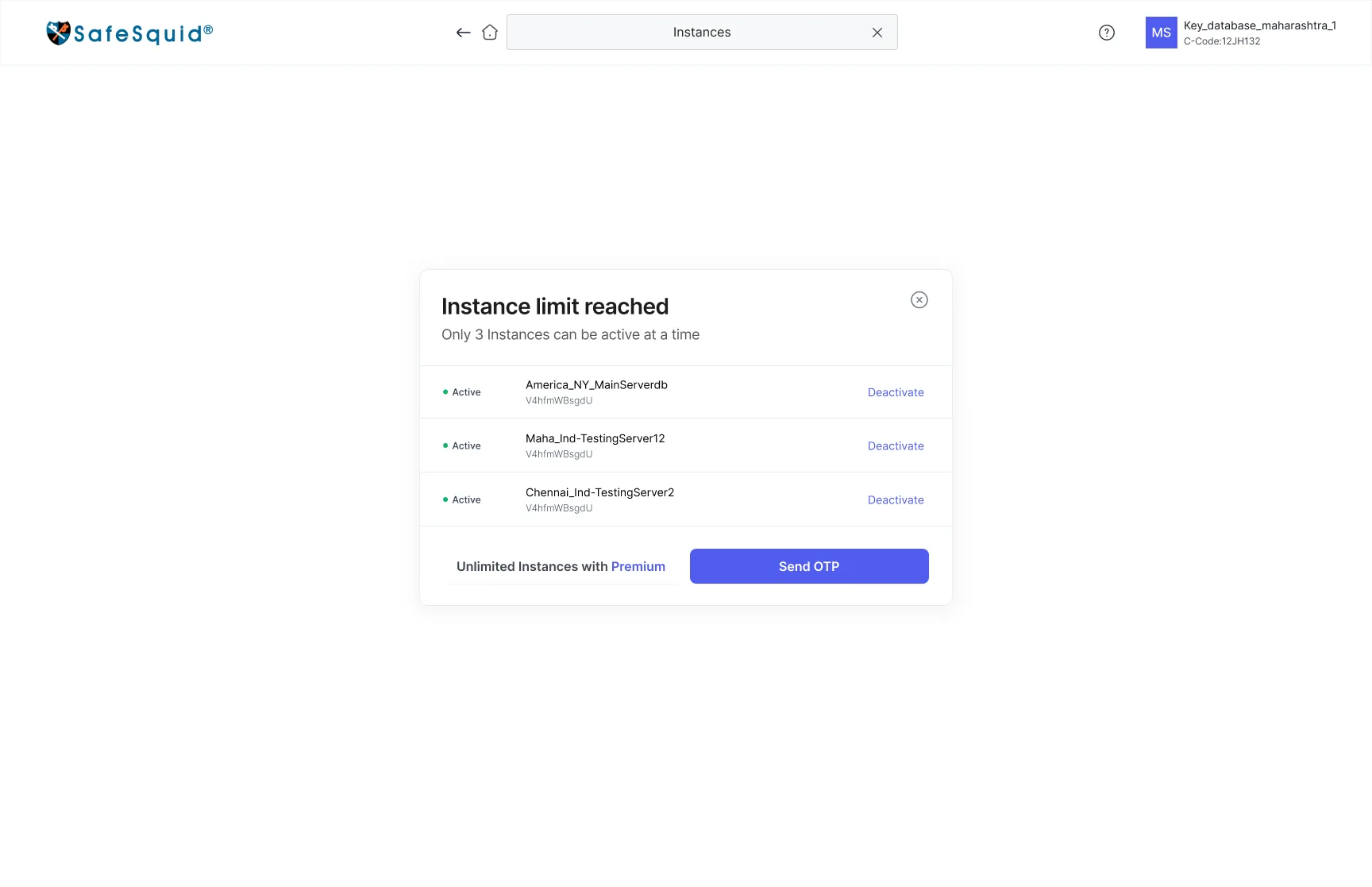 Instance limit reached: swap with OTP