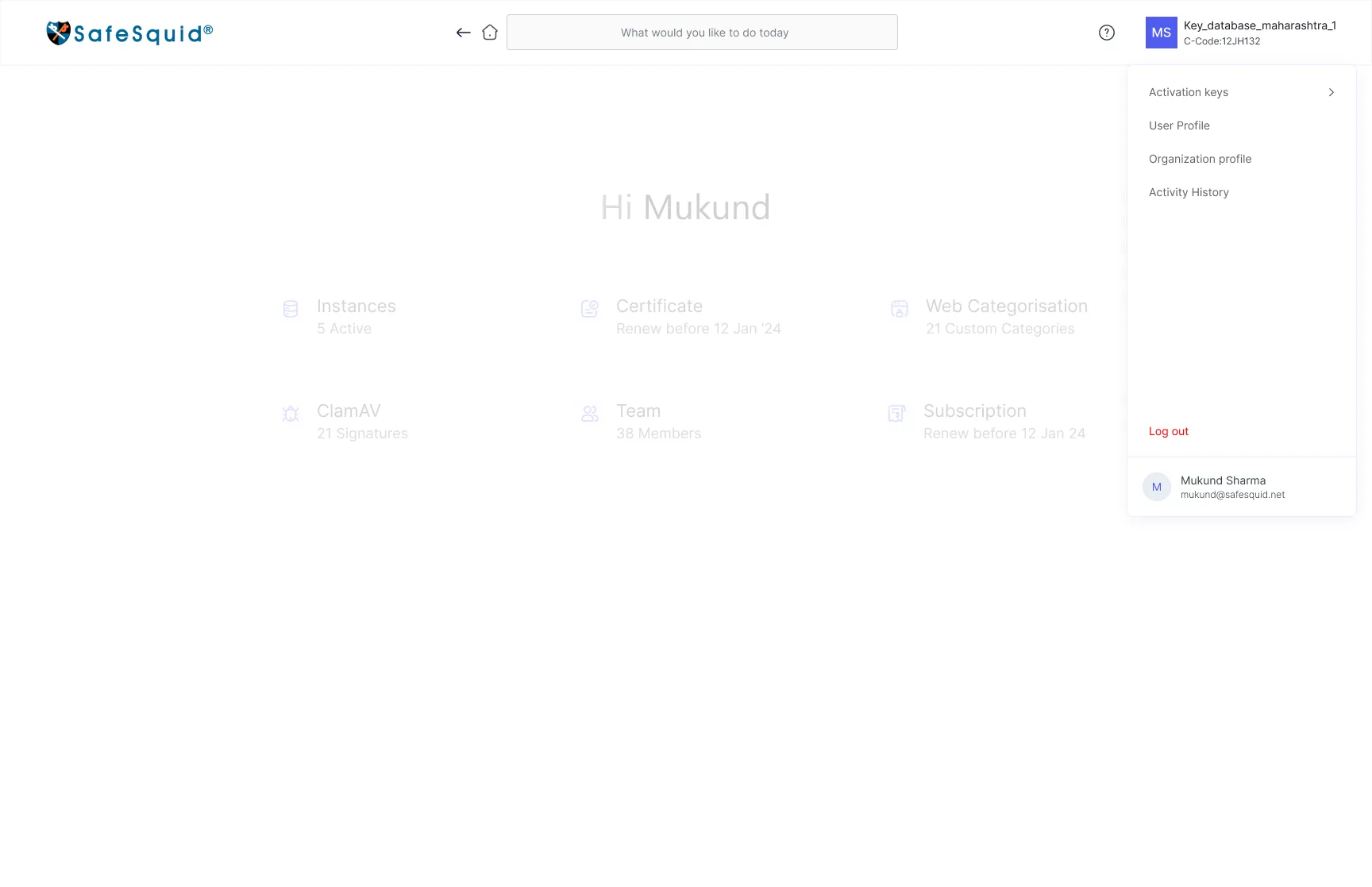 Account menu