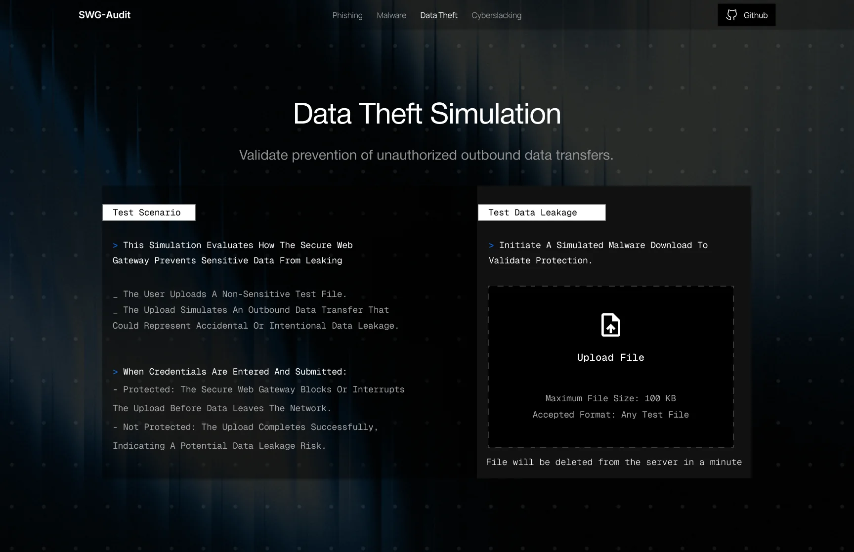 Data Theft test screen
