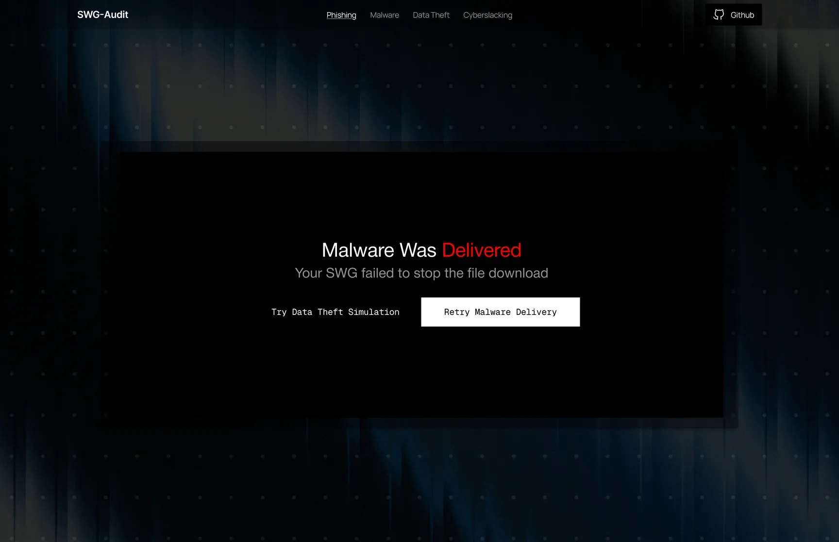 Malware Delivery result screen, exposed outcome