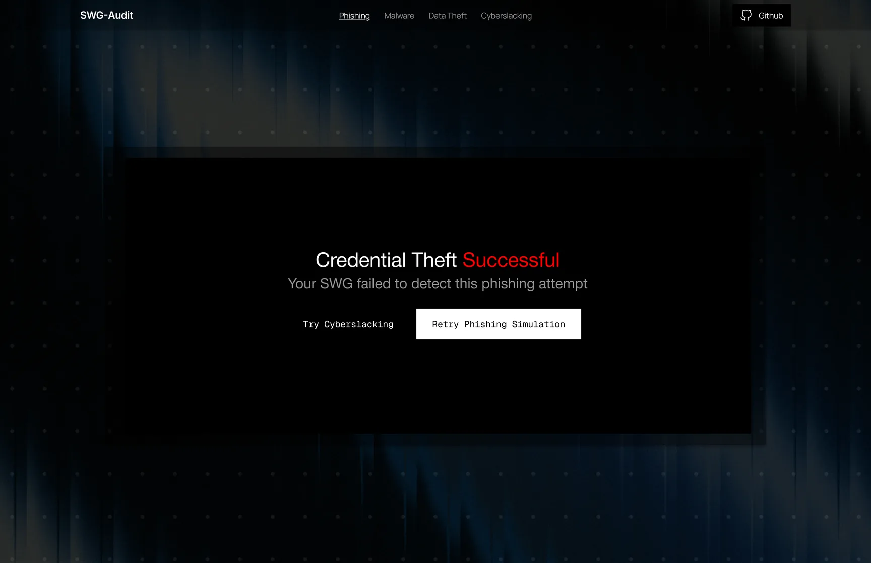 Phishing result screen, exposed outcome
