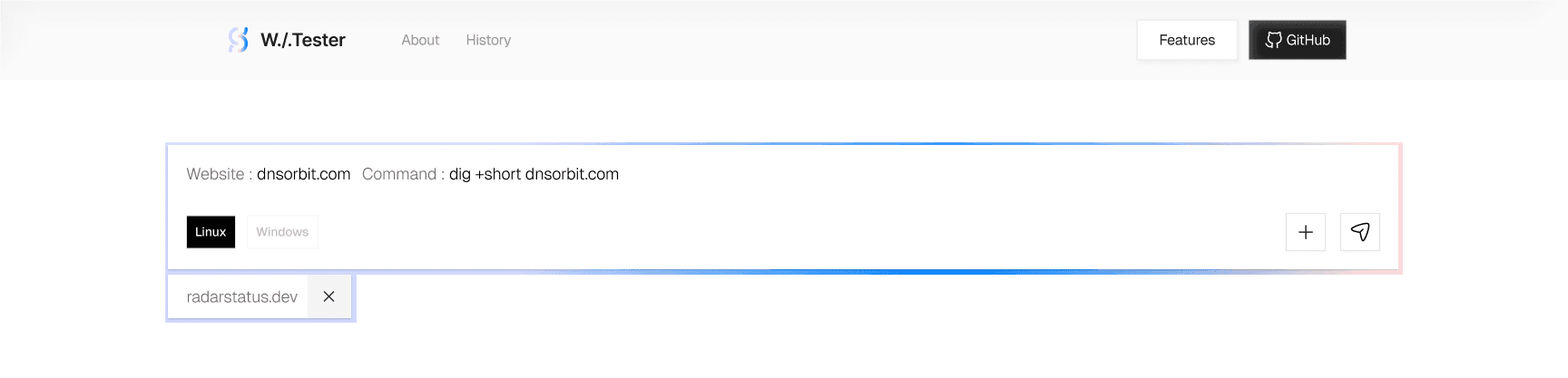 A completed website test preserved in a compact named tab