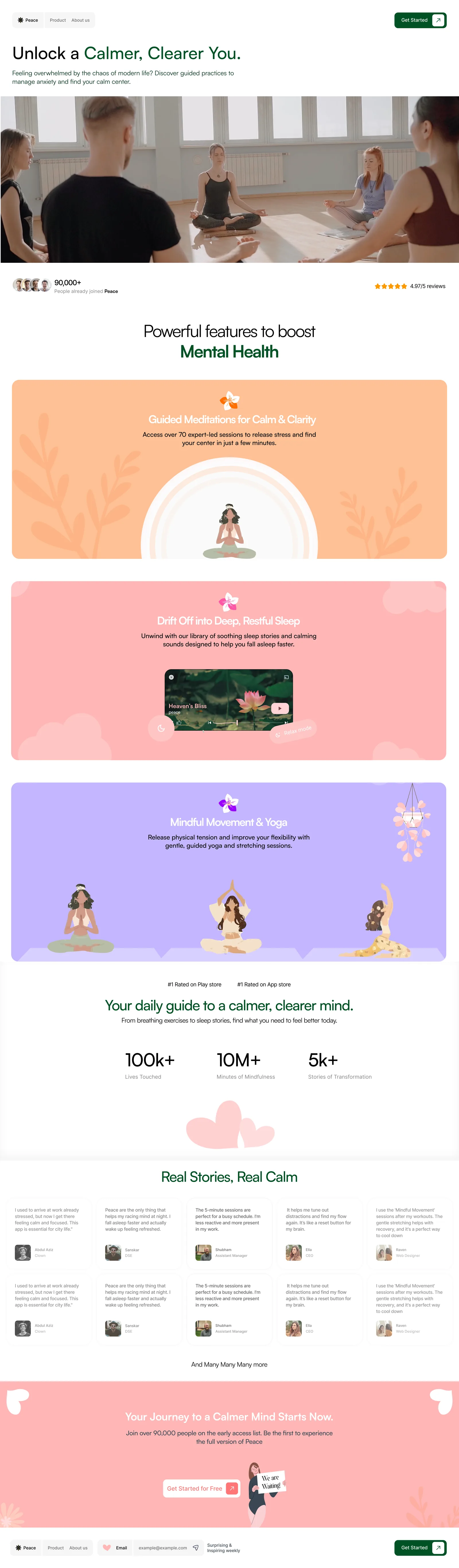 Long-form yoga and mindfulness website concept